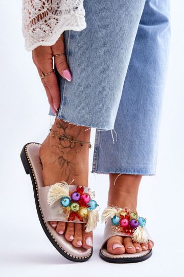 Pantuflas con abalorios decorativos S.Barski KV-2775-47 Nude