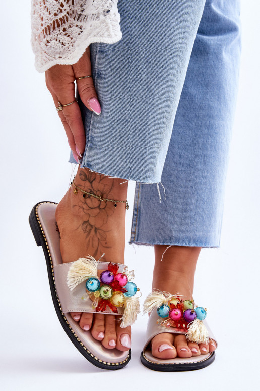 Pantuflas con abalorios decorativos S.Barski KV-2775-47 Nude Pantuflas con abalorios decorativos S.Barski KV-2775-47 Nude