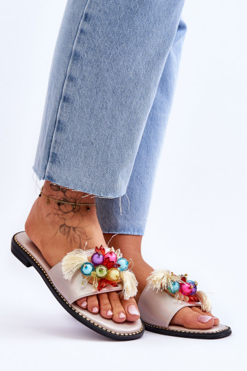 Pantuflas con abalorios decorativos S.Barski KV-2775-47 Nude 2