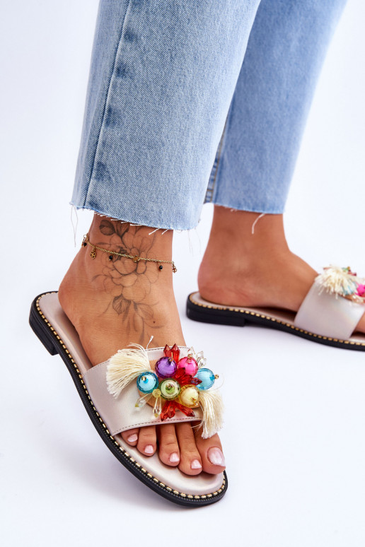 Pantuflas con abalorios decorativos S.Barski KV-2775-47 Nude Pantuflas con abalorios decorativos S.Barski KV-2775-47 Nude