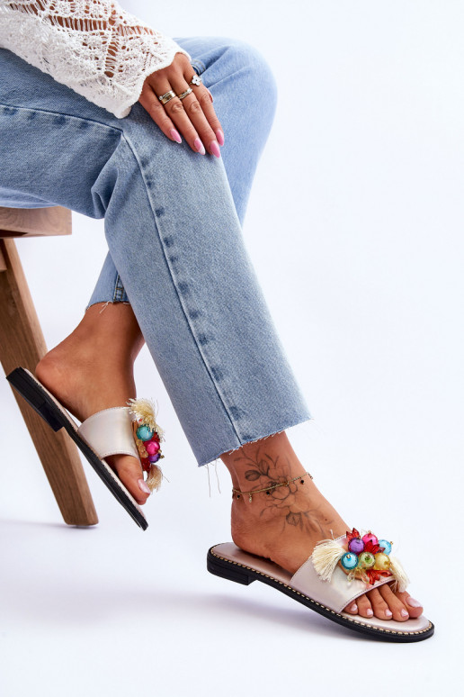 Pantuflas con abalorios decorativos S.Barski KV-2775-47 Nude Pantuflas con abalorios decorativos S.Barski KV-2775-47 Nude