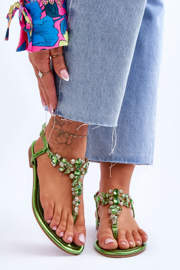 Sandalias de mujer con decoración guijarros color verde Lenisa