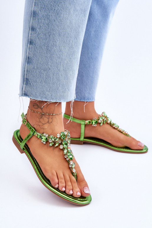 Sandalias de mujer con decoración guijarros color verde Lenisa