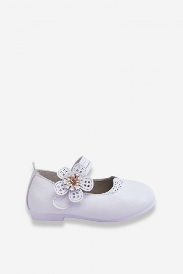 Bailarinas infantiles con flor en color blanco Cobi