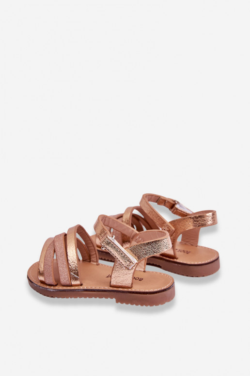 Sandalias para niños con tiras color oro rosa Isla