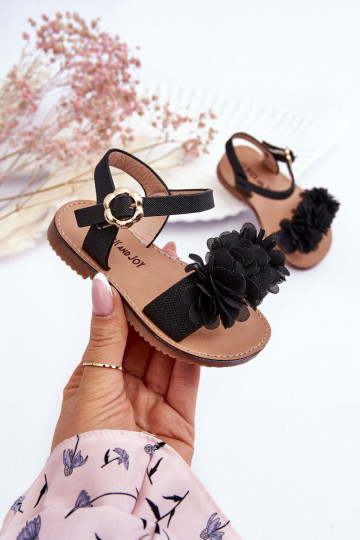 Sandalias para niños con flores en color negro Poly