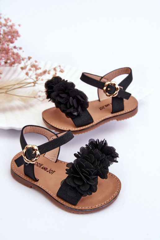 Sandalias para niños con flores en color negro Poly