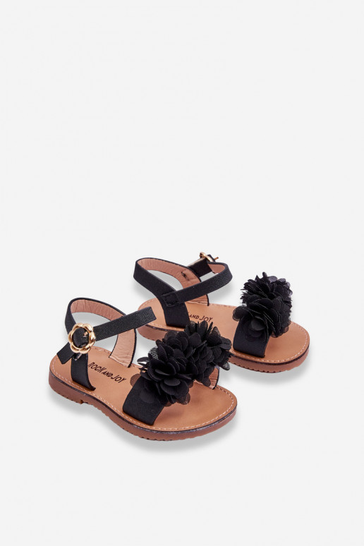 Sandalias para niños con flores en color negro Poly
