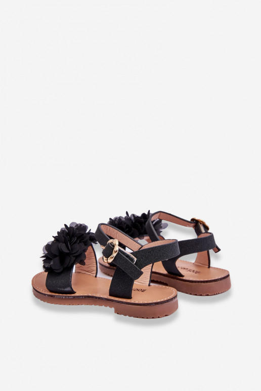 Sandalias para niños con flores en color negro Poly