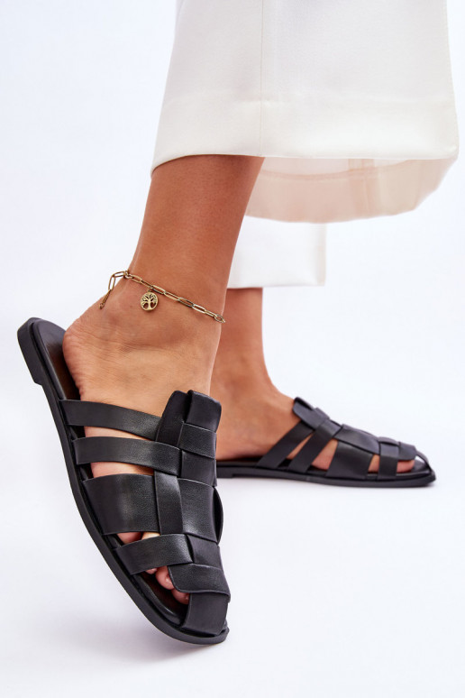 Pantuflas con rayas en color negro Reyna