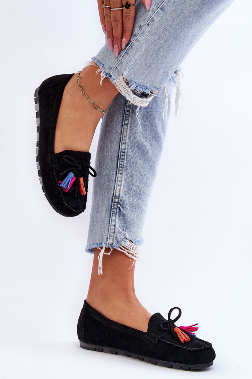 Mocasines de ante con borlas en negro Dorine