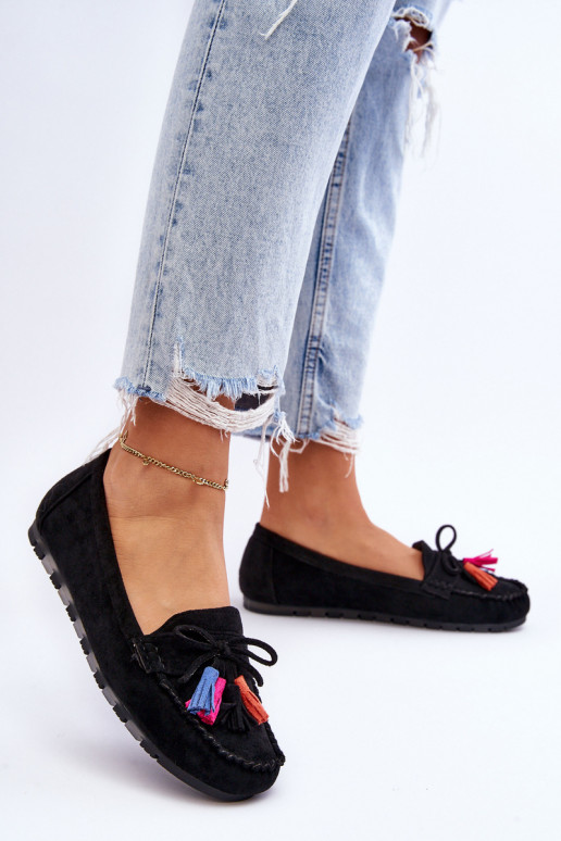 Mocasines de ante con borlas en negro Dorine