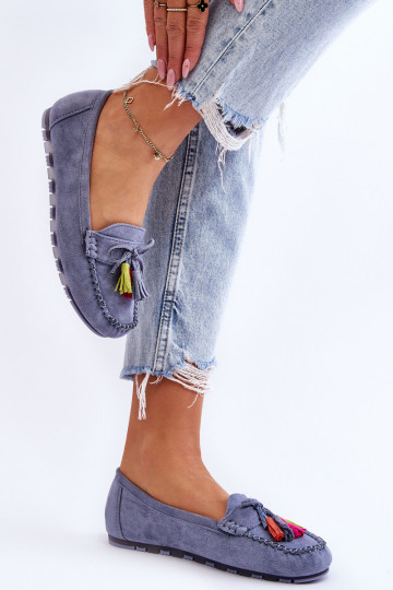 Mocasines de ante con borlas en azul Dorine 2
