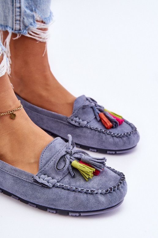 Mocasines de ante con borlas en azul Dorine