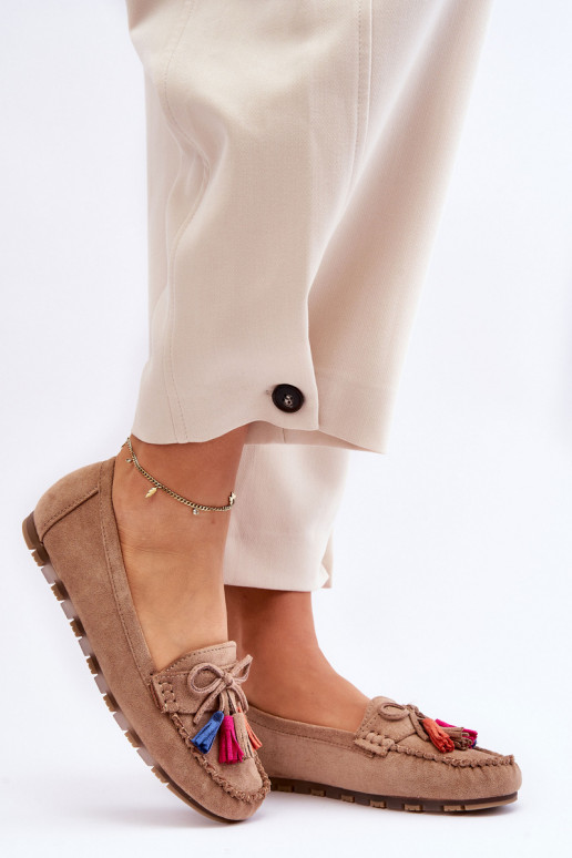 Mocasines de ante con borlas beige Dorine