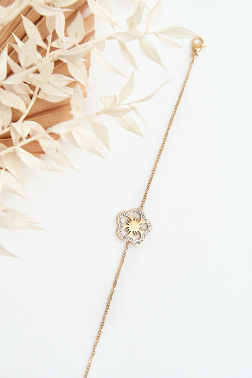 Pulsera con flores en color dorado.
