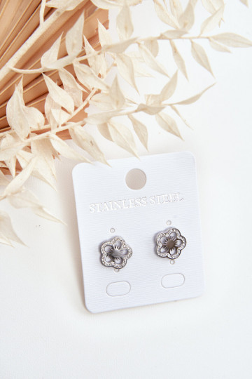 Pendientes en forma de flor con circonitas en color plata