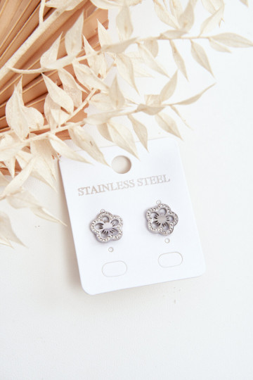 Pendientes en forma de flor con circonitas en color plata 2