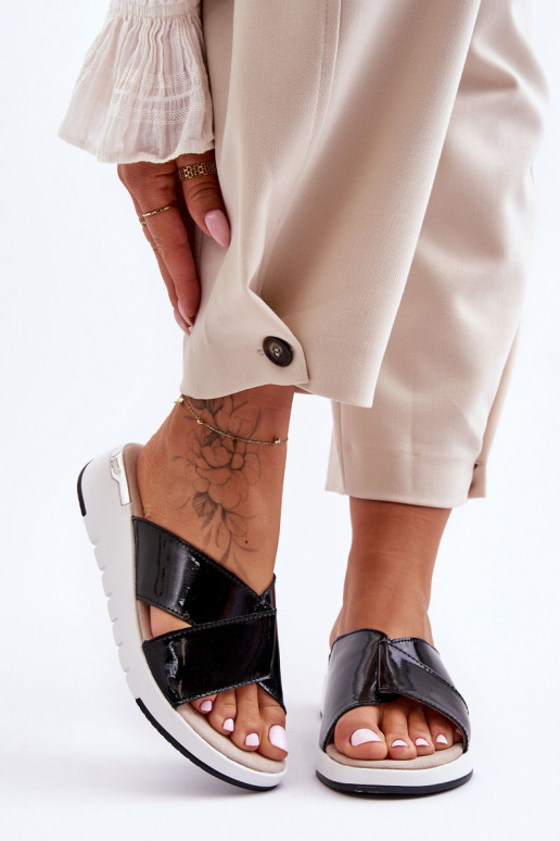 con efecto lacado Pantuflas S.Barski AL22469 color negro con efecto lacado Pantuflas S.Barski AL22469 color negro