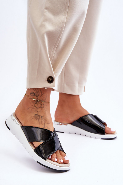 con efecto lacado Pantuflas S.Barski AL22469 color negro con efecto lacado Pantuflas S.Barski AL22469 color negro