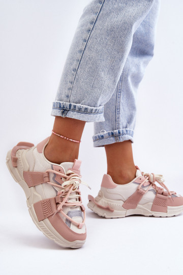Zapatillas de moda con cordones Chillout beige-rosa!