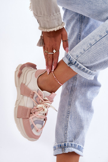 Zapatillas de moda con cordones Chillout beige-rosa! 2