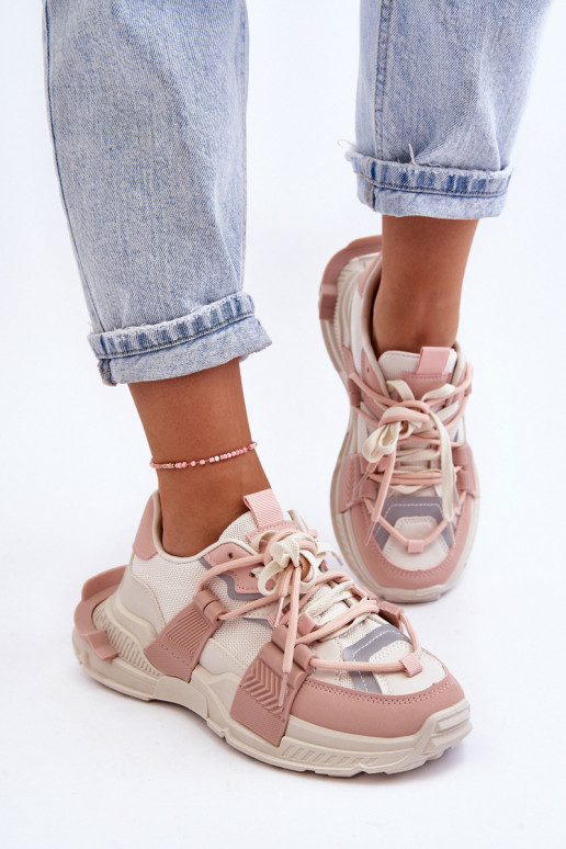 Zapatillas de moda con cordones Chillout beige-rosa!