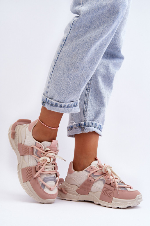 Zapatillas de moda con cordones Chillout beige-rosa!
