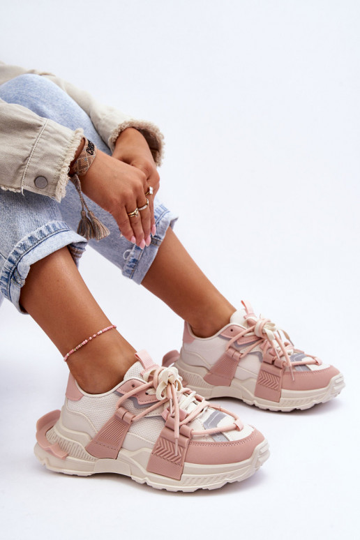 Zapatillas de moda con cordones Chillout beige-rosa!