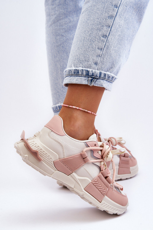 Zapatillas de moda con cordones Chillout beige-rosa!