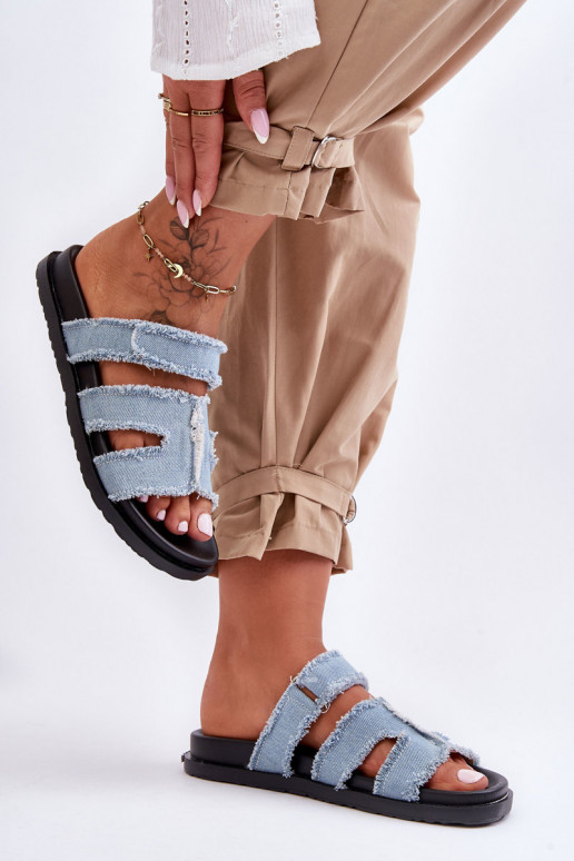 Pantuflas con cierres adhesivos en color azul Lamirose