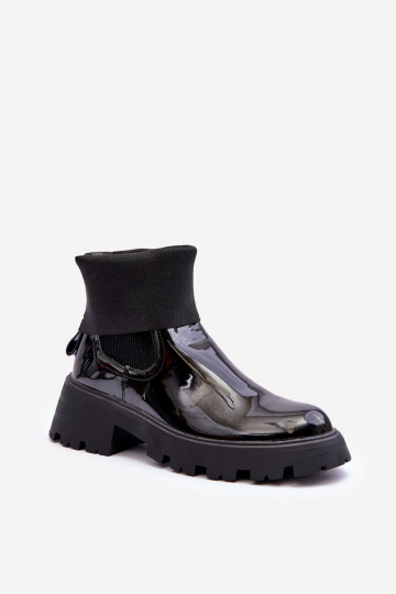 botas elegantes con efecto lacado en color negro Pavo 2