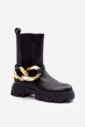 elegantes botines con cadenas en color negro Kambiz