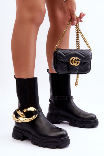 elegantes botines con cadenas en color negro Kambiz 2