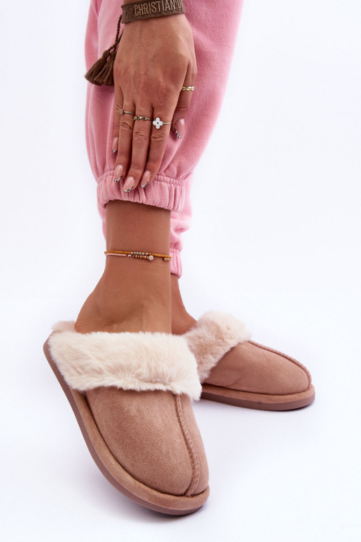 Pantuflas con pelo beige Pinky