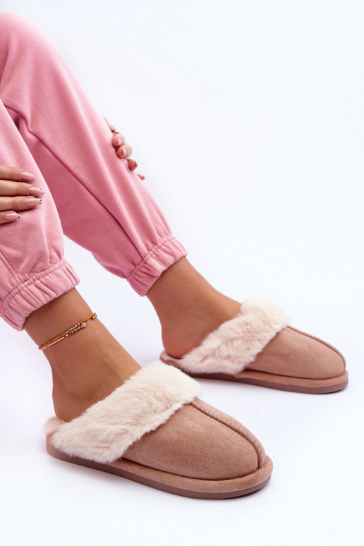 Pantuflas con pelo beige Pinky