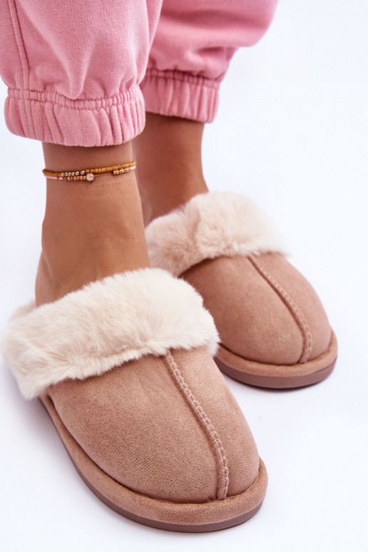 Pantuflas con pelo beige Pinky