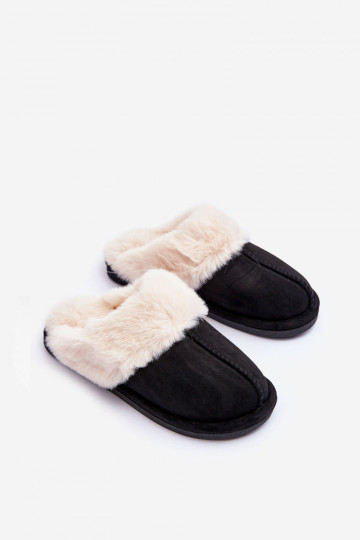 Pantuflas con pelo en color negro Pinky