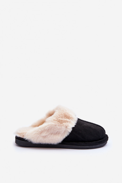 Pantuflas con pelo en color negro Pinky