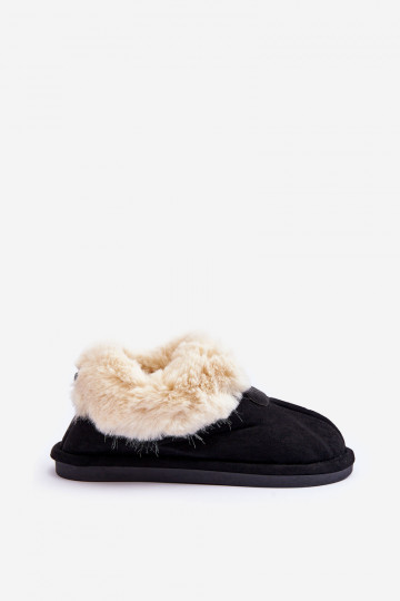 Pantuflas con pelo en color negro Lanoze