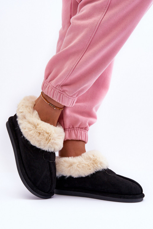 Pantuflas con pelo en color negro Lanoze