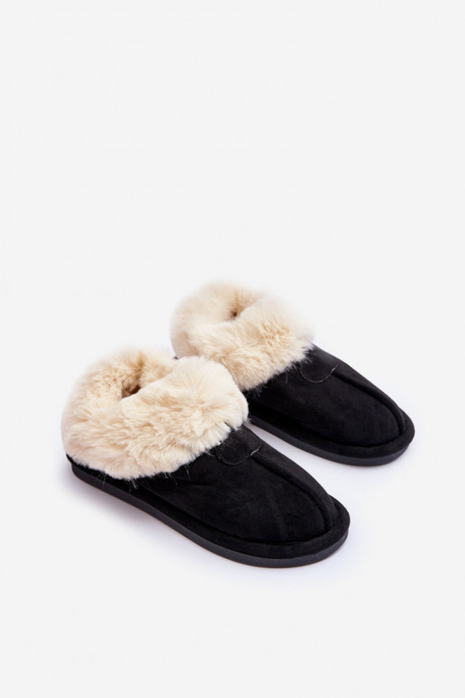 Pantuflas con pelo en color negro Lanoze