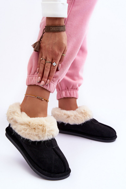 Pantuflas con pelo en color negro Lanoze