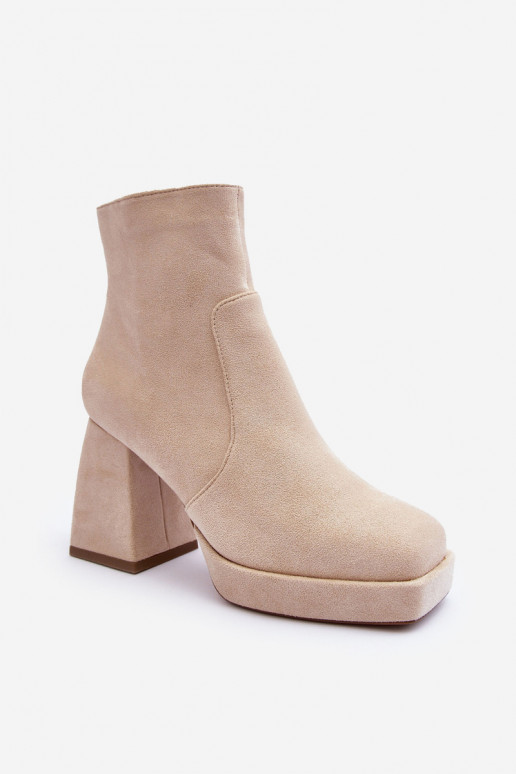 Botas de ante con tacón ancho Abnous color marfil