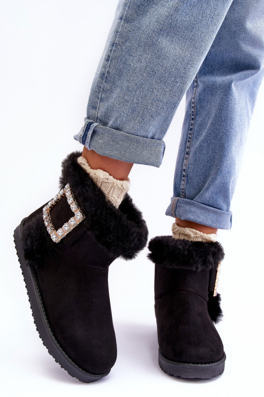 Botas de nieve calentadas con hebillas en color negro Dulca