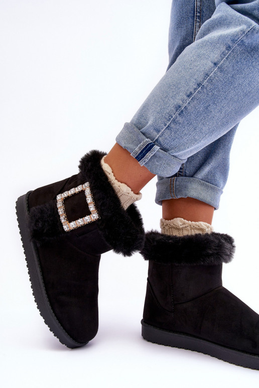 Botas de nieve calentadas con hebillas en color negro Dulca