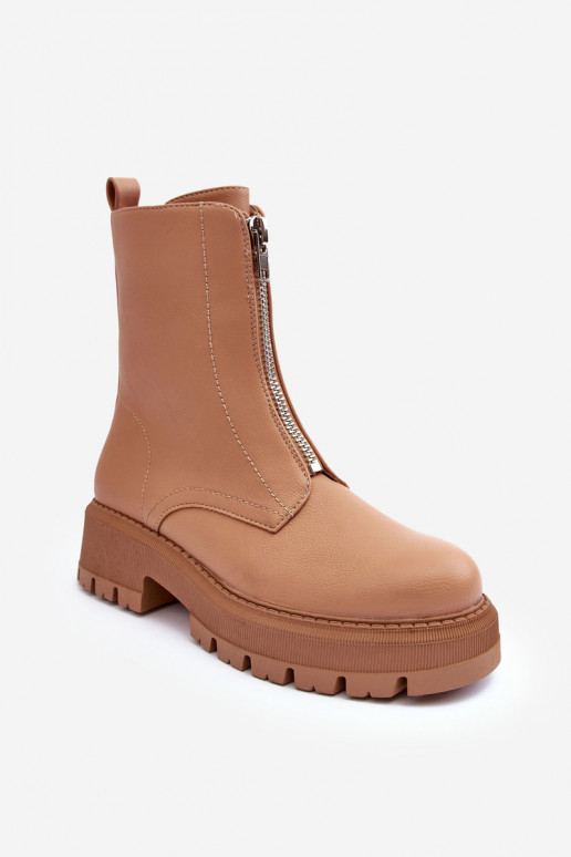 Botas de tacón ancho con cremalleras en color marrón Vimal