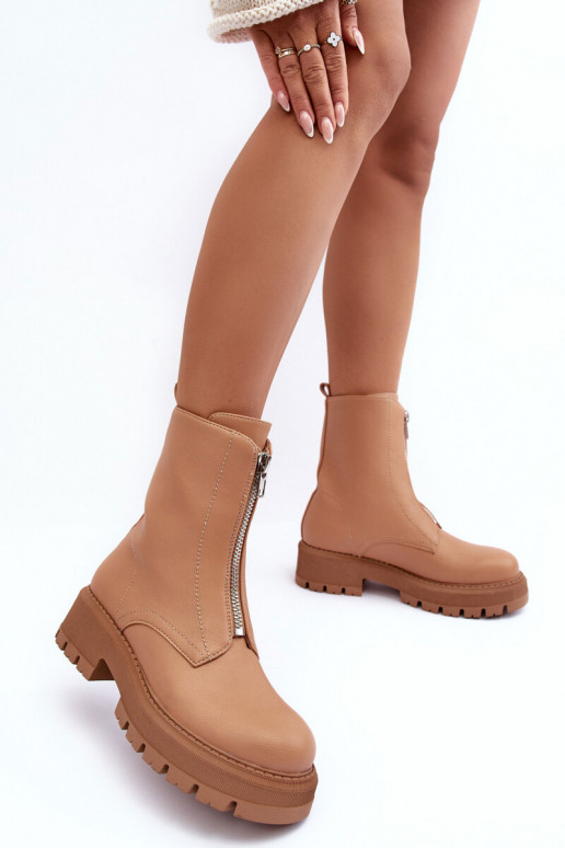 Botas de tacón ancho con cremalleras en color marrón Vimal