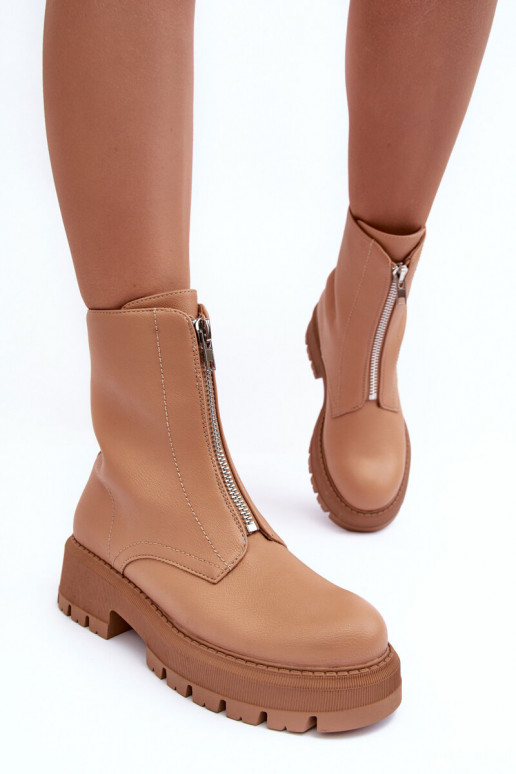 Botas de tacón ancho con cremalleras en color marrón Vimal