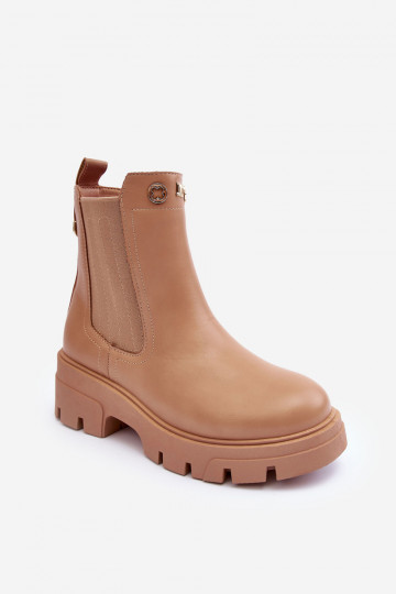 Botas de mujer de piel natural con bonitos detalles beige Lobb